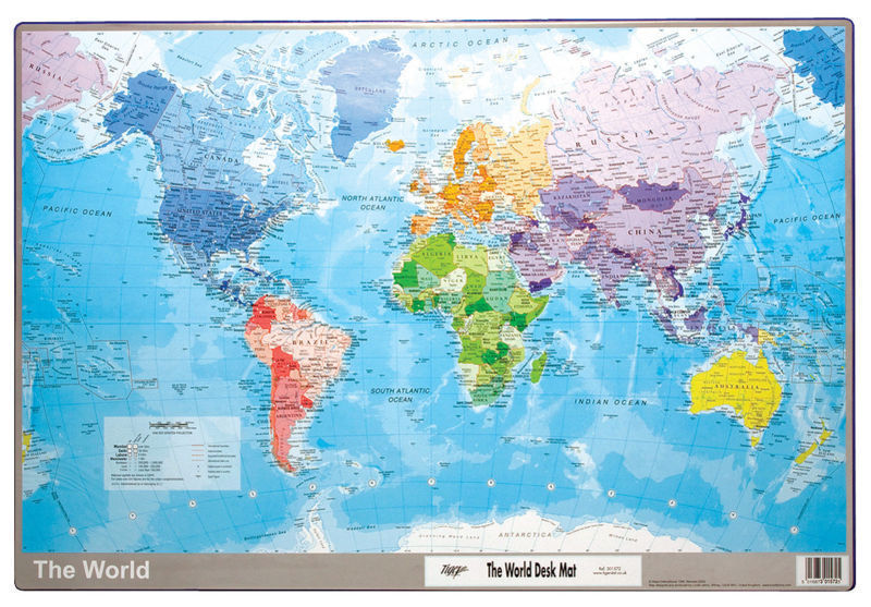 World Desk Mat Office Desktop Map Surface Earth Atlas 590 x 400mm ...